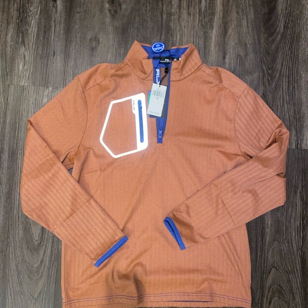 NEW RLX Ralph Lauren Performance 1/4 Zip Pullover Herringbone Orange M